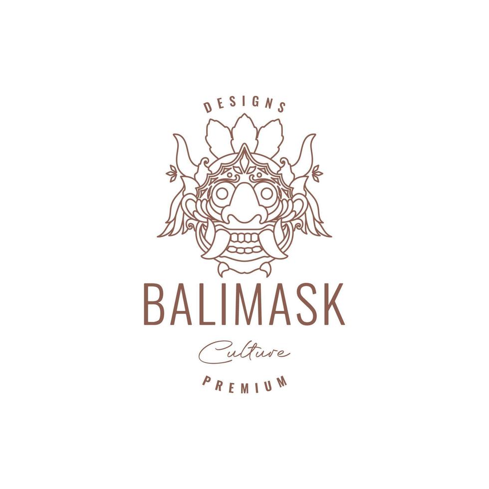 bali mask barong kultur rader minimalistisk logotyp design vektor