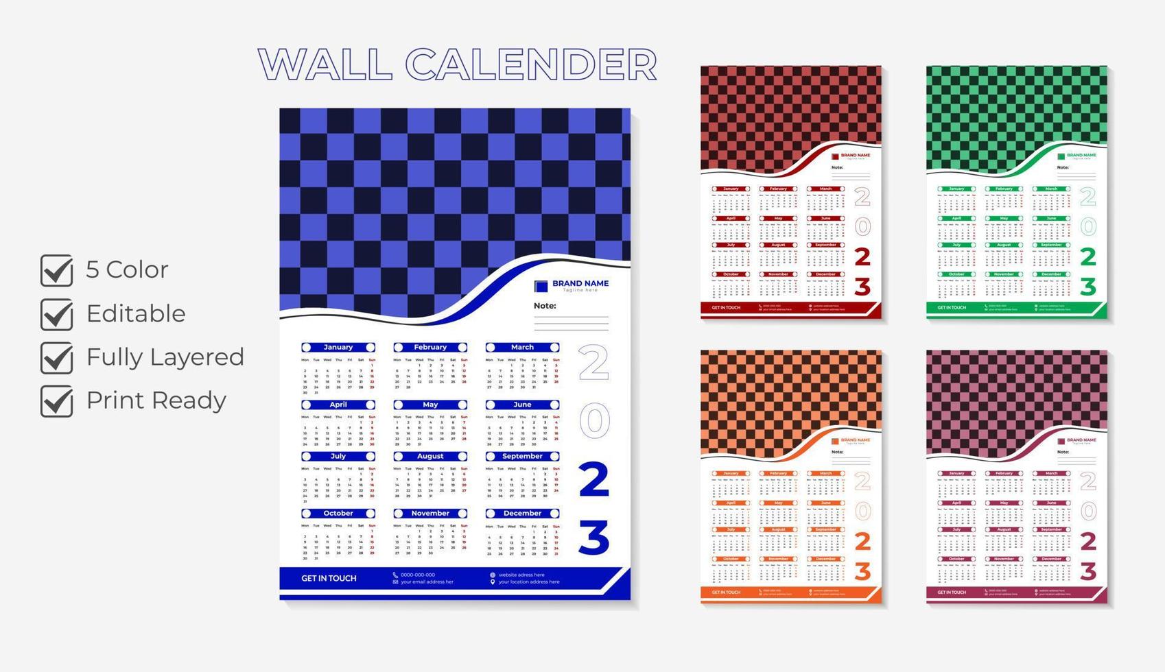 2023 vägg kalender mall layout design vektor