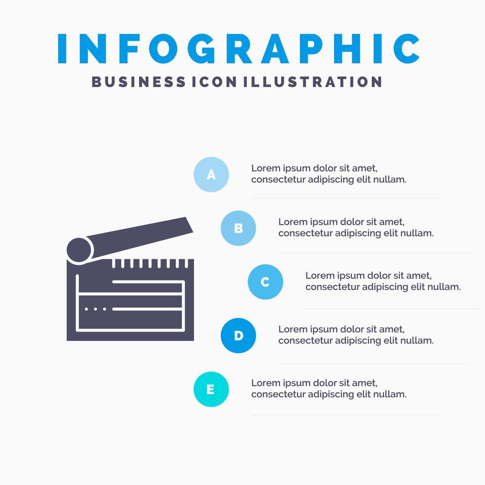 verkan styrelse clapboard kläpp clapperboard fast ikon infographics 5 steg presentation bakgrund vektor