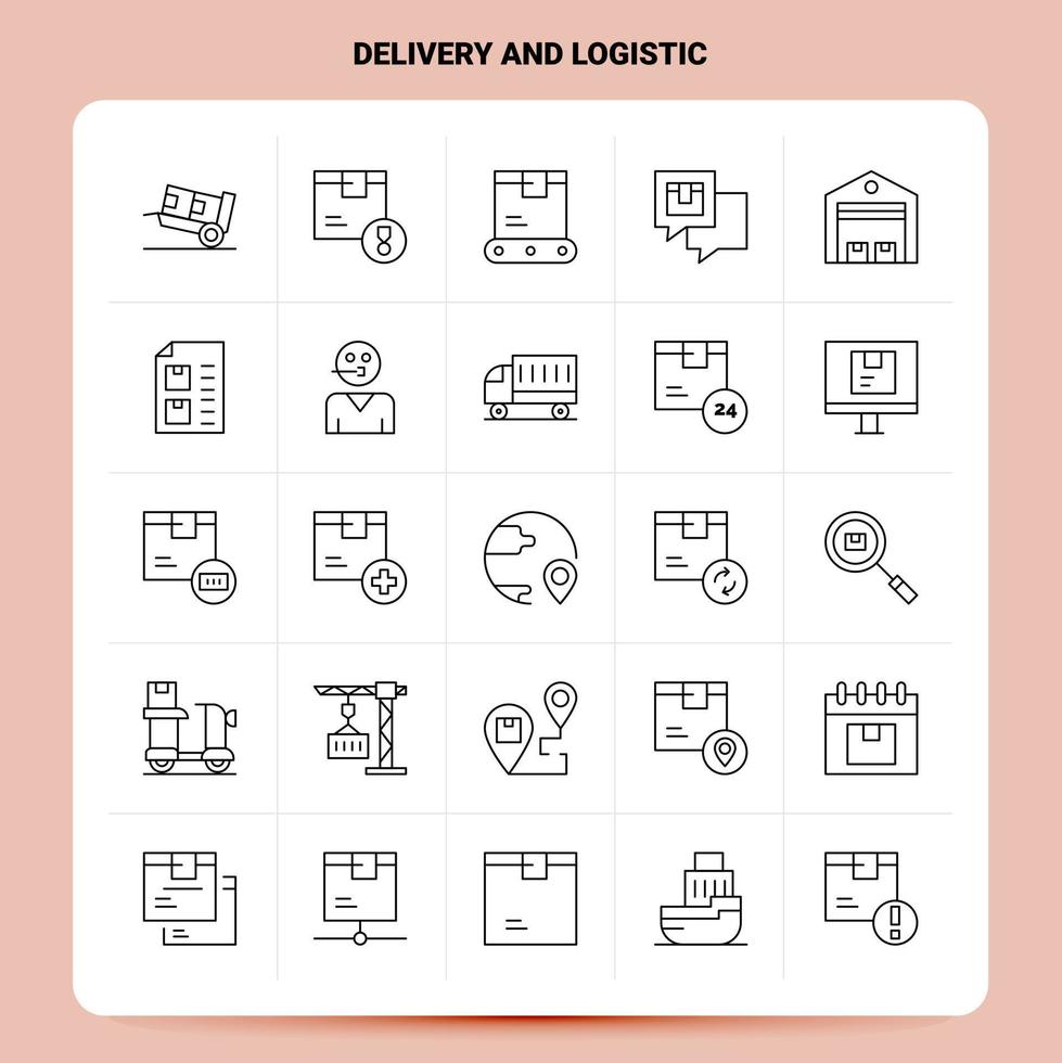 Umriss 25 Lieferung und Logistik Icon Set Vektor Linienstil Design schwarze Icons Set lineares Piktogramm Pack Web und mobile Geschäftsideen Design Vektor Illustration