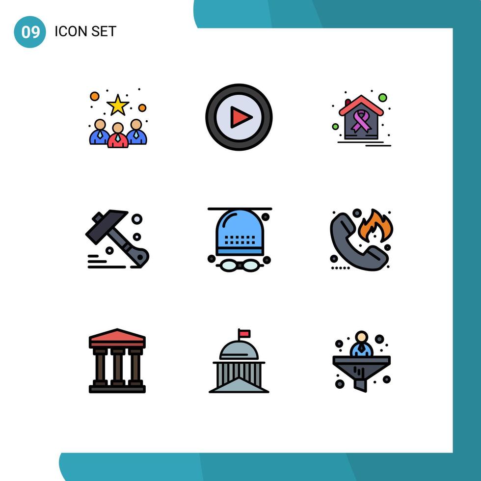 grupp av 9 fylld linje platt färger tecken och symboler för spel aktiviteter cancer verktyg konstruktion redigerbar vektor design element