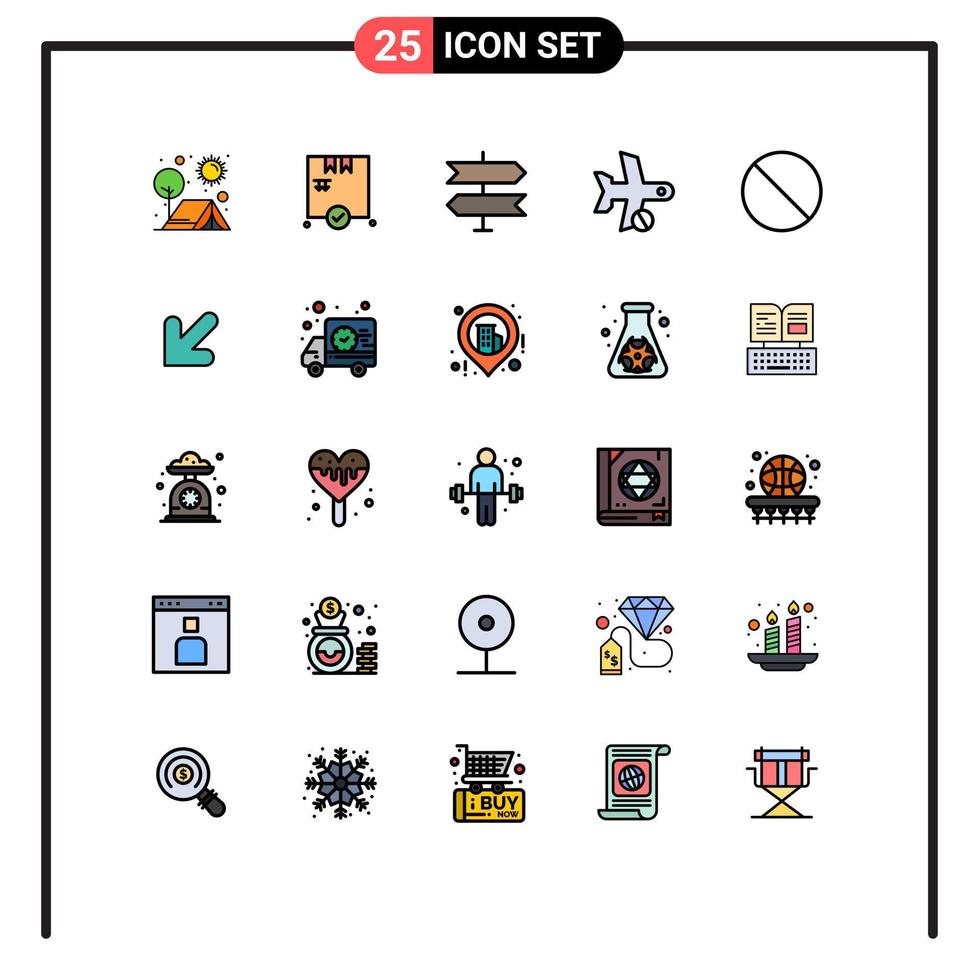mobil gränssnitt fylld linje platt Färg uppsättning av 25 piktogram av förbjuden transport riktning transport flyg redigerbar vektor design element