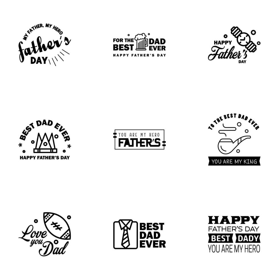 Happy Fathers Day 9 schwarze Schrift Happy Fathers Day editierbare Vektordesign-Elemente vektor