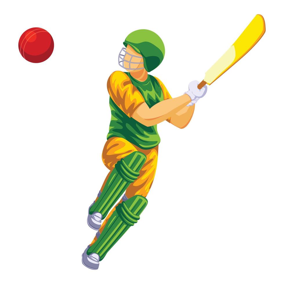 cricket spelare grön kläder ikon, tecknad serie stil vektor