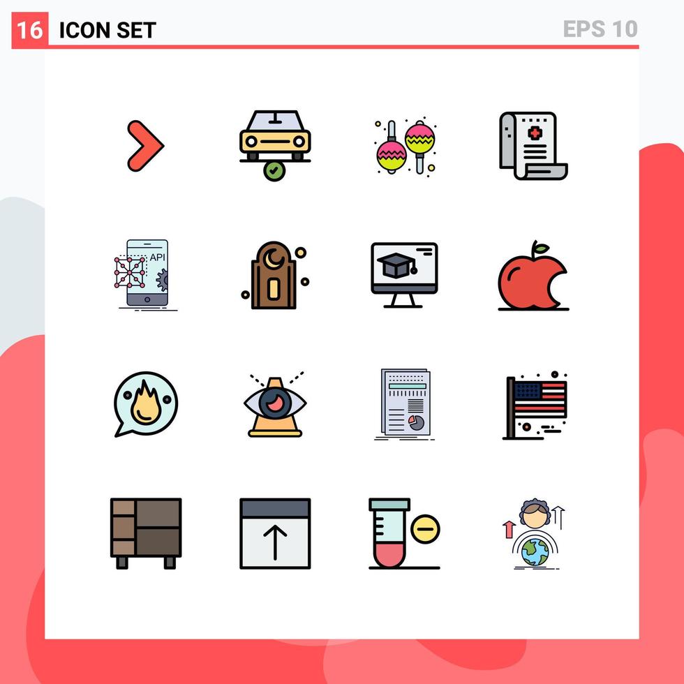 16 universelle flache farbgefüllte Linienzeichen Symbole der api-Medizin ok medizinische Gesundheit editierbare kreative Vektordesign-Elemente vektor
