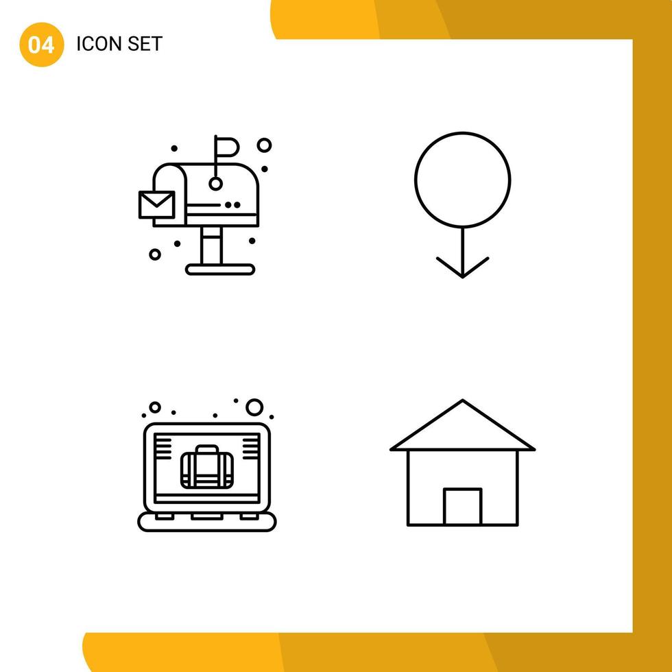 Aktienvektor-Icon-Pack mit 4 Zeilenzeichen und Symbolen für Stadt-Laptop-Briefkasten-Mann, der editierbare Vektordesign-Elemente baut vektor