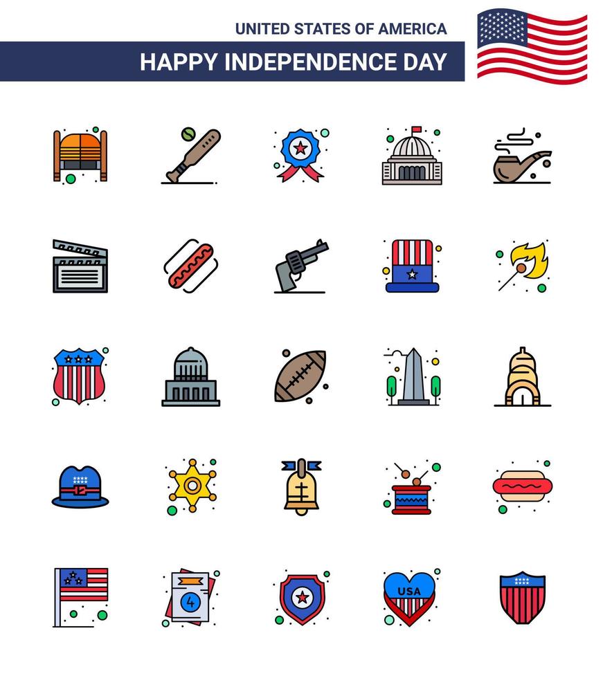 Stock Vektor Icon Pack von American Day 25 flach gefüllte Linien Zeichen und Symbole für Wahrzeichen Gebäude Sportplatz Stern editierbare Usa Day Vektor Design Elemente