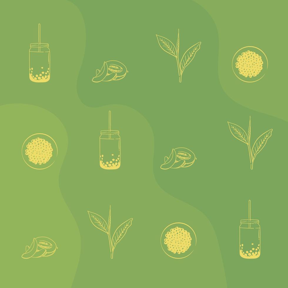 Melonenblase-Teedruck im grünen Hintergrunddesign für Getränke- oder Getränkewerbungsschablonendesign vektor