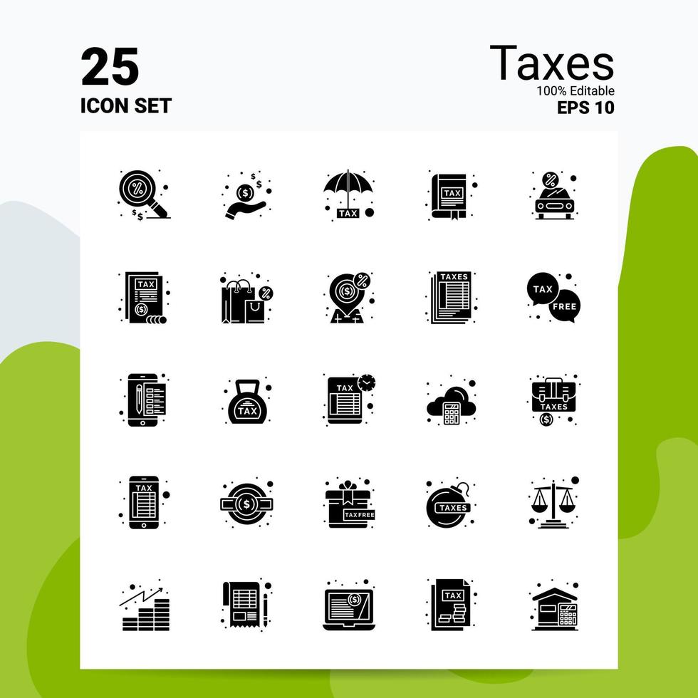 25 Steuern Icon Set 100 bearbeitbare Eps 10 Dateien Business Logo Konzept Ideen solides Glyph Icon Design vektor