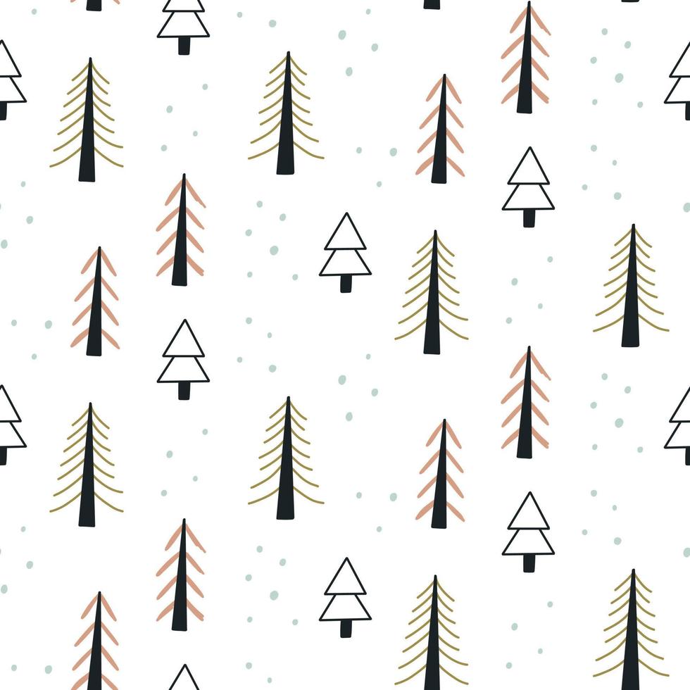 söt översikt jul träd sömlös mönster. minimalistisk klotter tall papper bebis dusch scandinavian tapet bakgrund. textil- tyg design för barn vektor