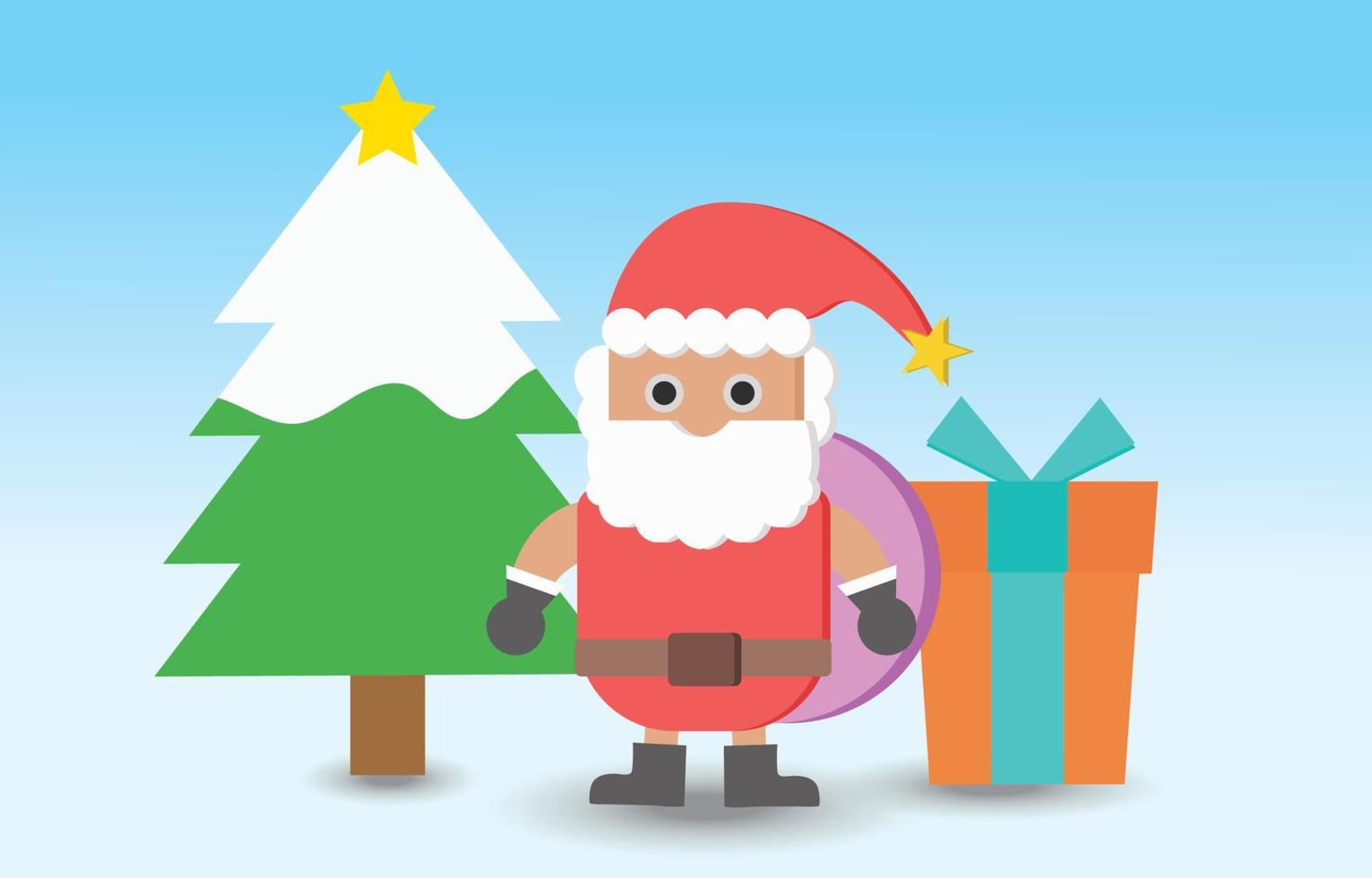 vektorweihnachtstaghintergrund mit weihnachtsmann, weihnachtsbaum und geschenkbox .illustration vektor des weihnachtstaghintergrundverkaufskonzepts