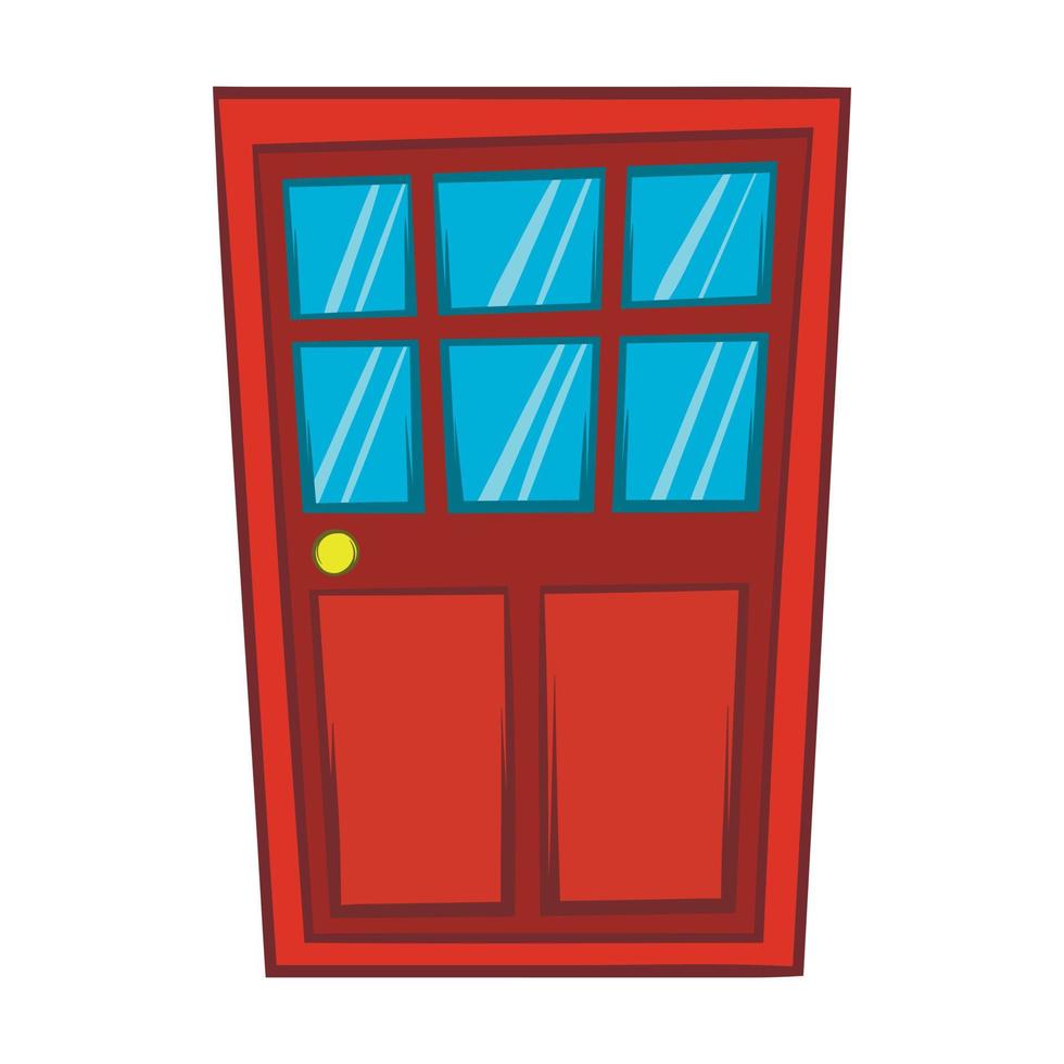 brun trä- dörr med glas ikon, tecknad serie stil vektor