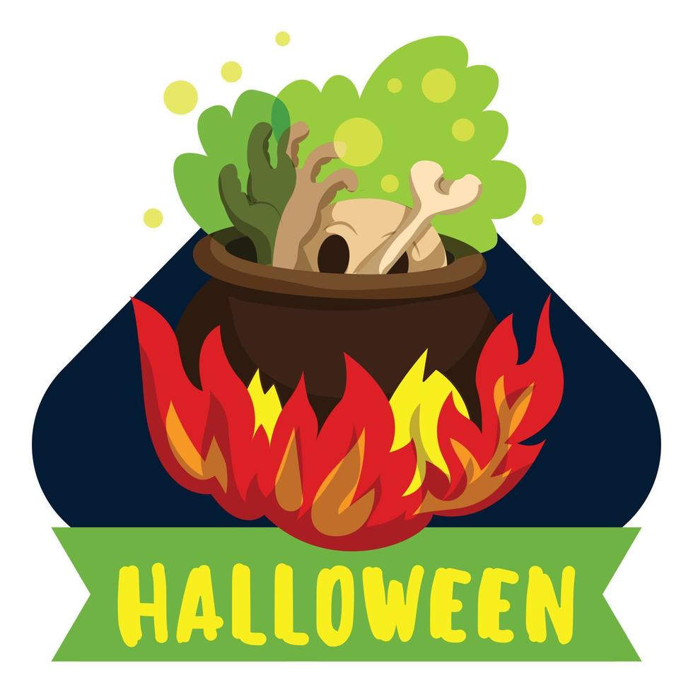 Halloween-Feuerkessel-Logo, Cartoon-Stil vektor