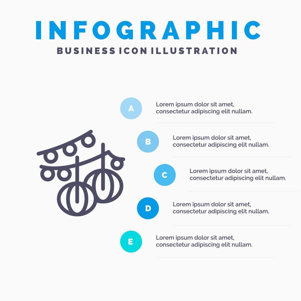 dekoration bollar hängande lykta linje ikon med 5 steg presentation infographics bakgrund vektor