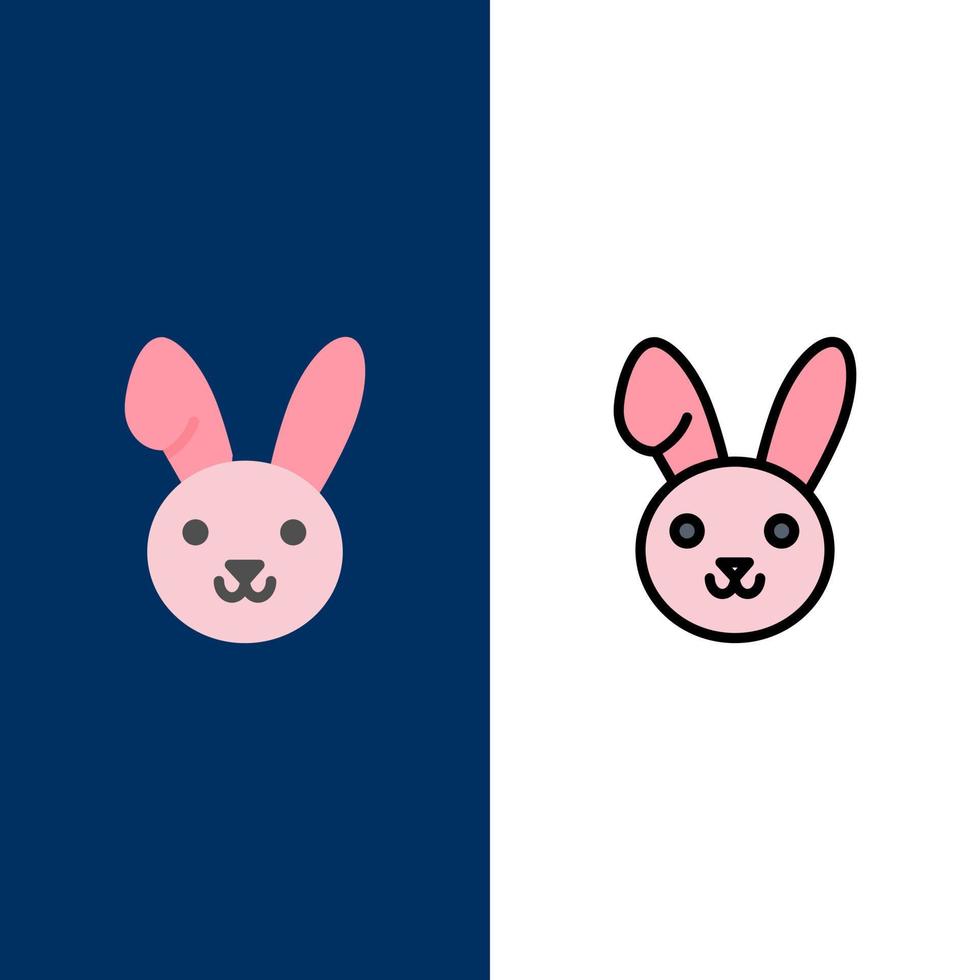 Hase Ostern Kaninchen Symbole flach und Linie gefüllt Symbolsatz Vektor blauen Hintergrund