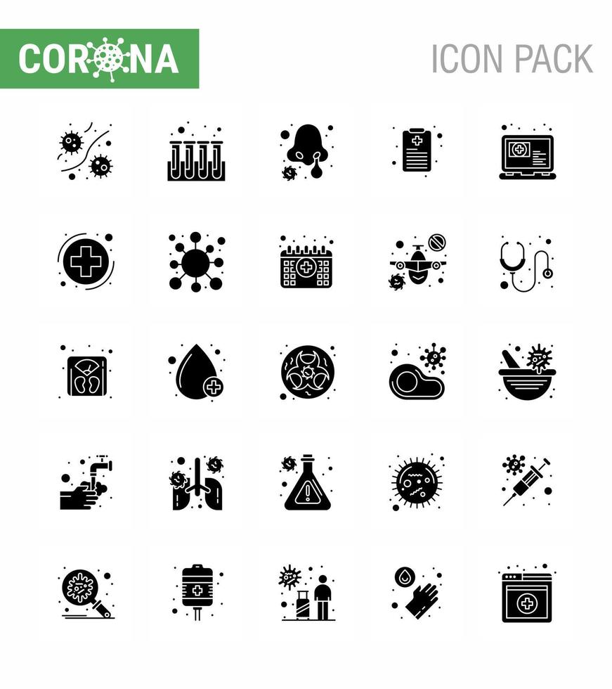 covid19 skydd coronavirus hängande 25 fast glyf ikon uppsättning sådan som uppkopplad Rapportera rör patient Diagram näsa infektion viral coronavirus 2019 nov sjukdom vektor design element