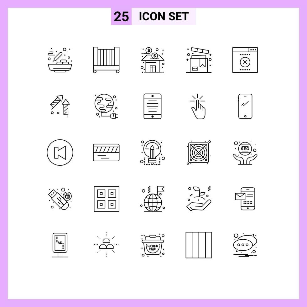25 kreative Symbole, moderne Zeichen und Symbole für Fehler beim Einkaufen von Business-Produktboxen, editierbare Vektordesign-Elemente vektor