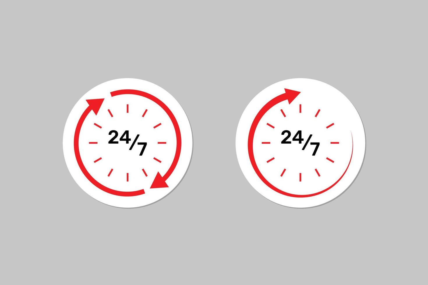 varje dag 24 7 timmar service bistånd märka med klocka. vektor