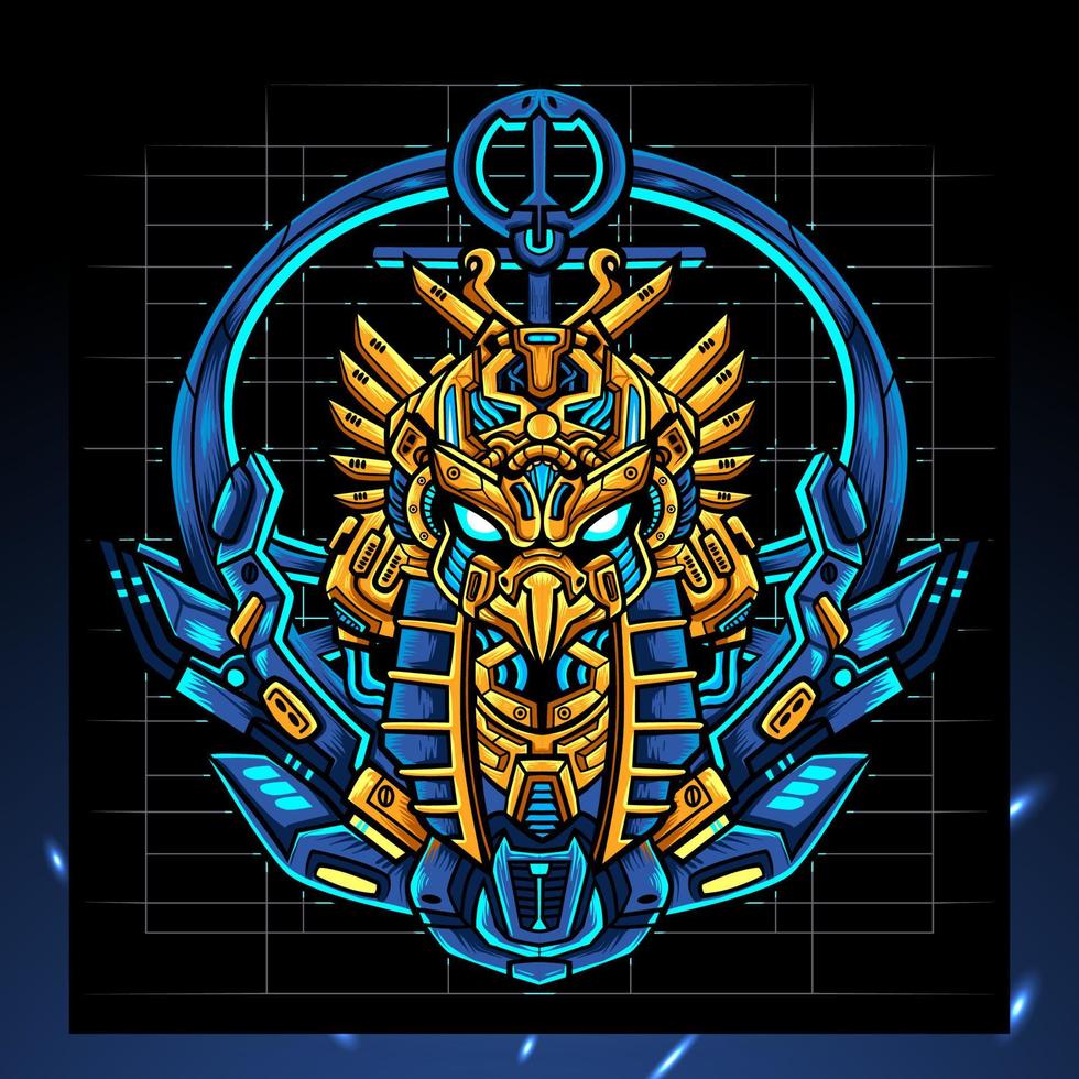 horus huvud mecha maskot. esport logotyp design vektor