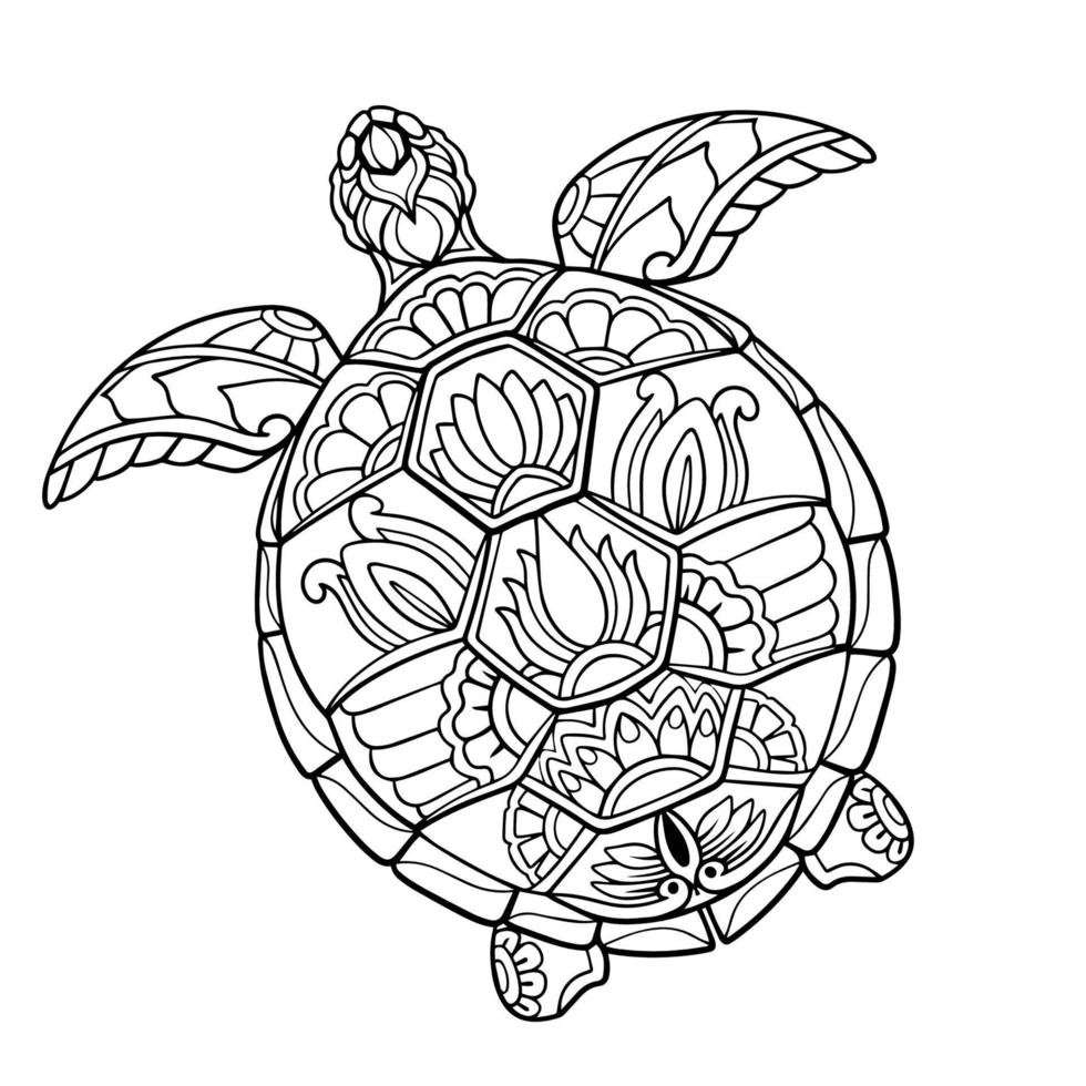 skön sköldpadda mandala konst. isolerat på vit bakgrund. vektor