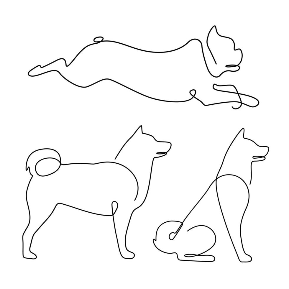 uppsättning av djur- hund och valp linje konst hand dragen för logotyp design vektor