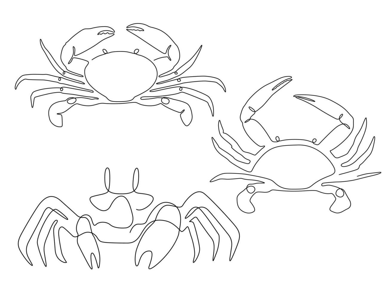 uppsättning av hav djur- krabba linje konst , kontinuerlig linje. för logotyp design och skrivbar vektor