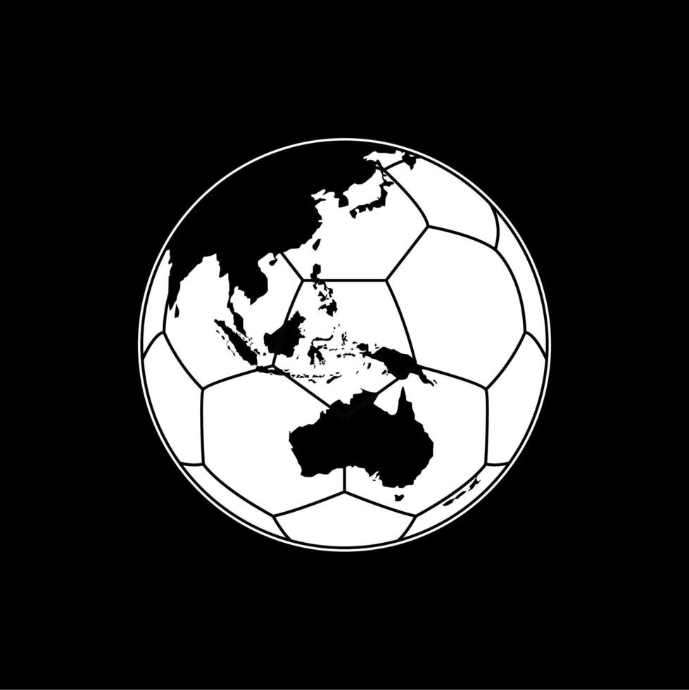 Weltkarte auf der Fußballsilhouette für Symbol, Symbol, Piktogramm, Sportnachrichten, Kunstillustration, Apps, Website oder Grafikdesignelement. Vektor-Illustration vektor