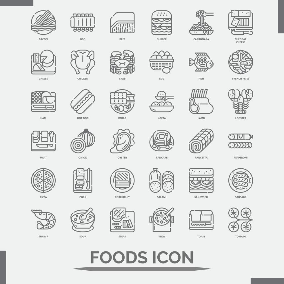 Lebensmittel-Icon-Set Illustration Vektor handgezeichnet isoliert auf weißem Hintergrund Pro-Vektor