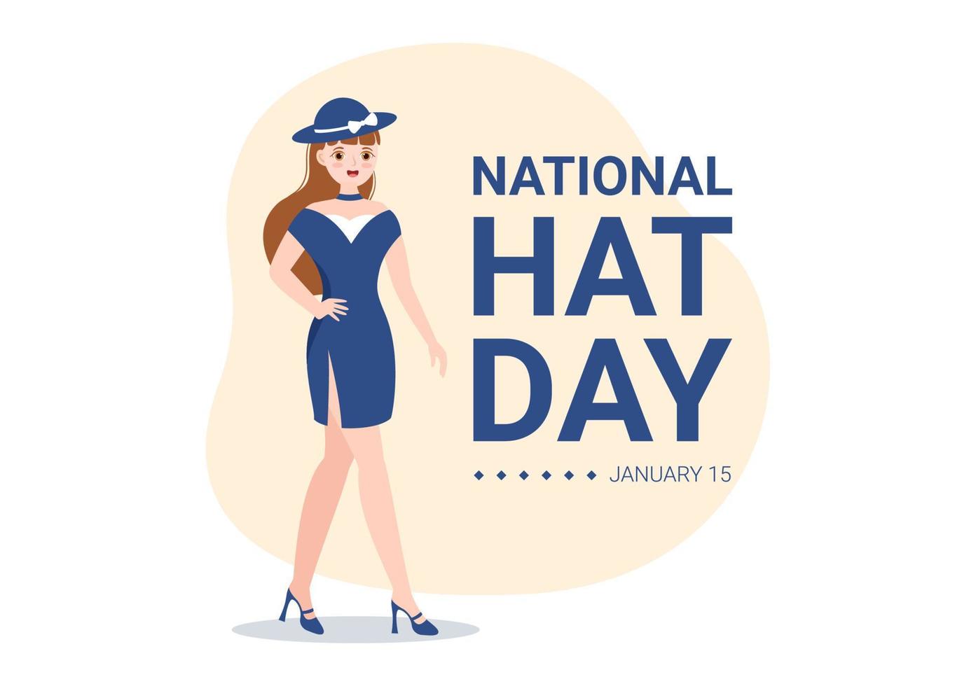 nationaler huttag, der jedes jahr am 15. januar mit fedora-hüten, kappen, glocken oder derbys in flachen handgezeichneten karikaturvorlagenillustration gefeiert wird vektor