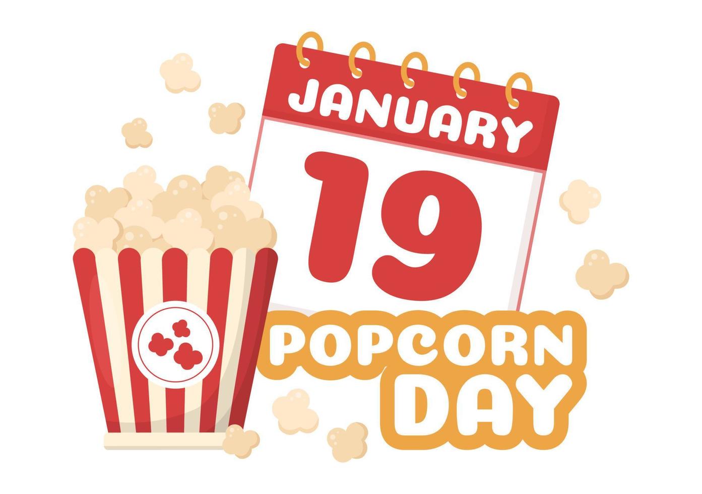 nationell popcorn dag på januari 19:e med en stor låda av röd och vit rand i platt tecknad serie bakgrund hand dragen mallar illustration vektor