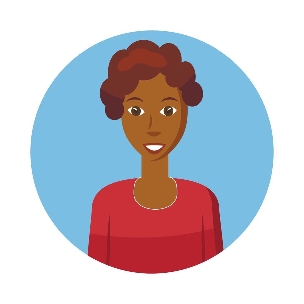 afrikansk amerikan kvinna avatar ikon, tecknad serie stil vektor
