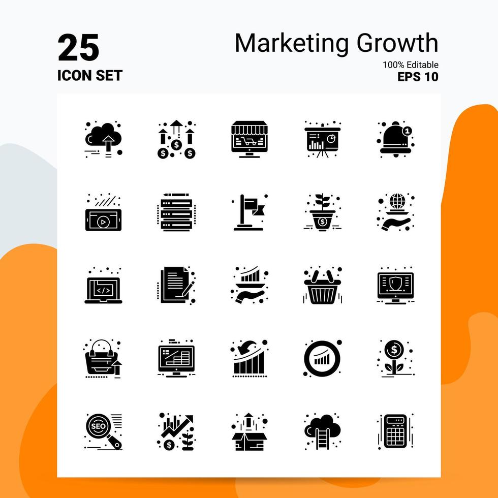 25 Marketing-Wachstum-Icon-Set 100 bearbeitbare eps 10-Dateien Business-Logo-Konzept-Ideen solides Glyphen-Icon-Design vektor