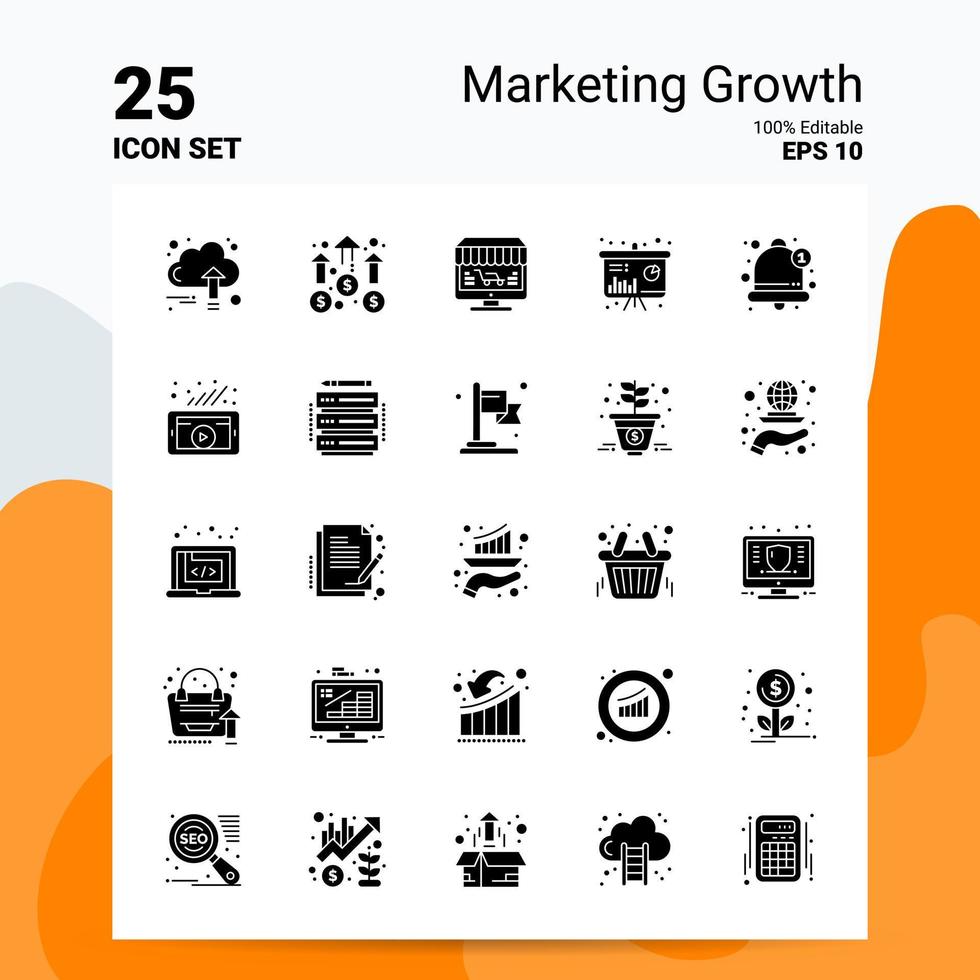 25 marknadsföring tillväxt ikon uppsättning 100 redigerbar eps 10 filer företag logotyp begrepp idéer fast glyf ikon design vektor