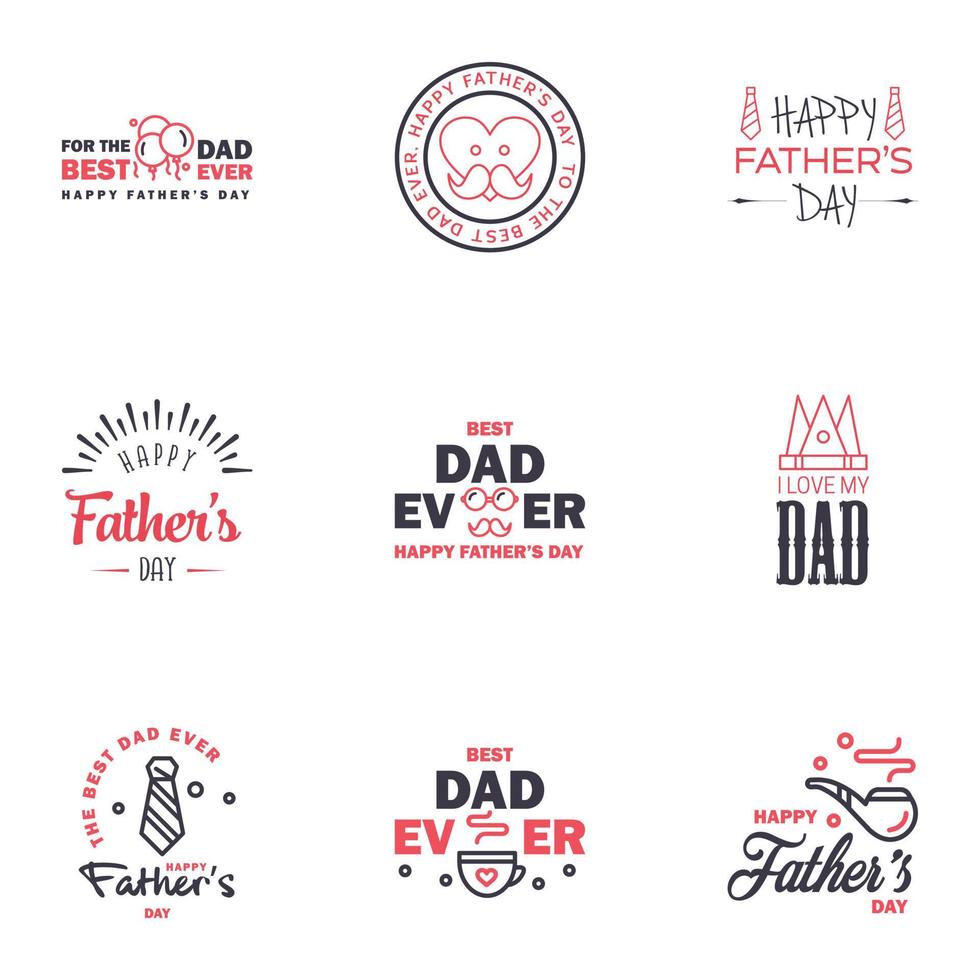 Happy Fathers Day Vektor Hand Schriftzug 9 schwarz und rosa Kalligrafie Illustration für Grußkarte Festival Poster usw. editierbare Vektordesign-Elemente