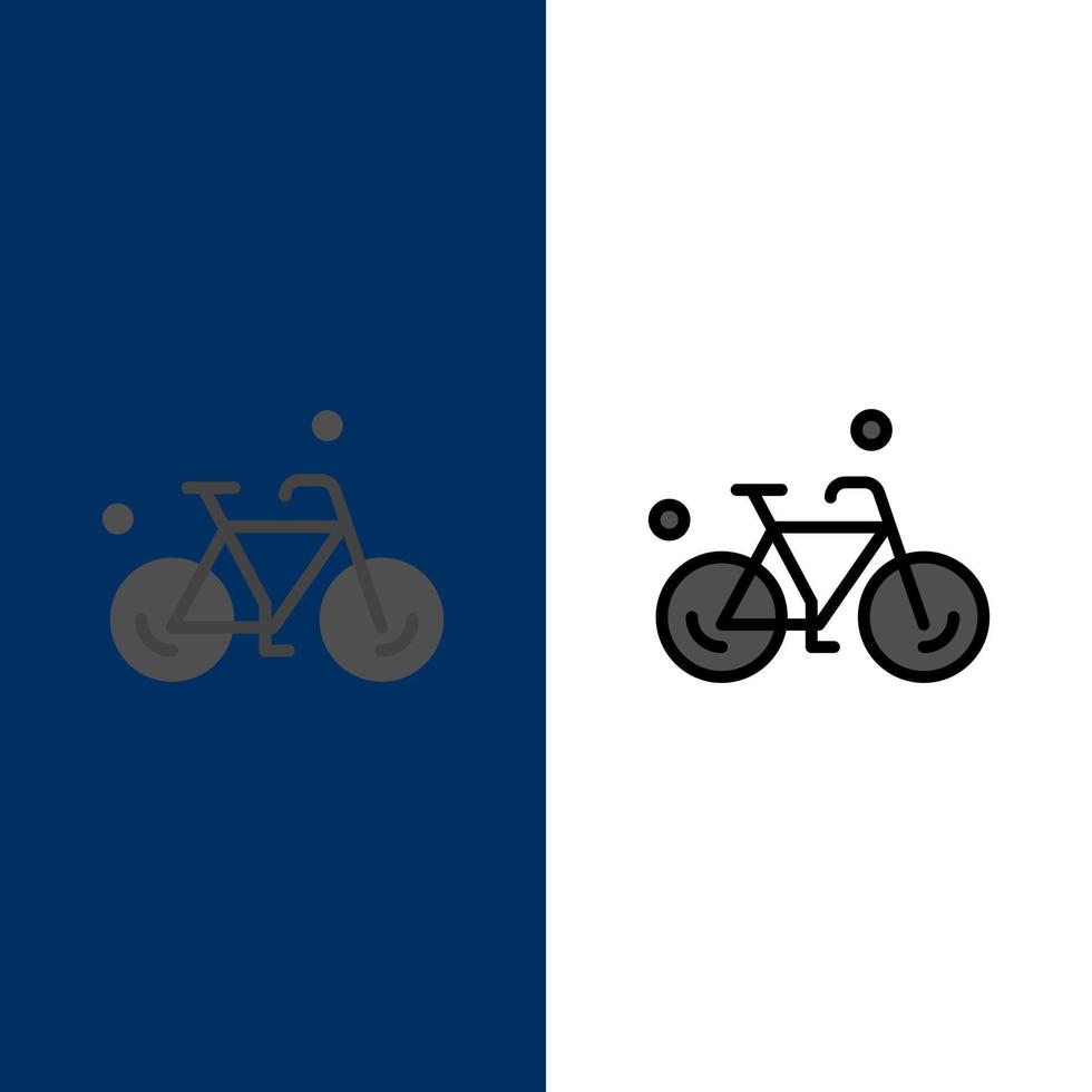 Fahrrad Zyklus Frühling Symbole flach und Linie gefüllt Symbolsatz Vektor blauen Hintergrund