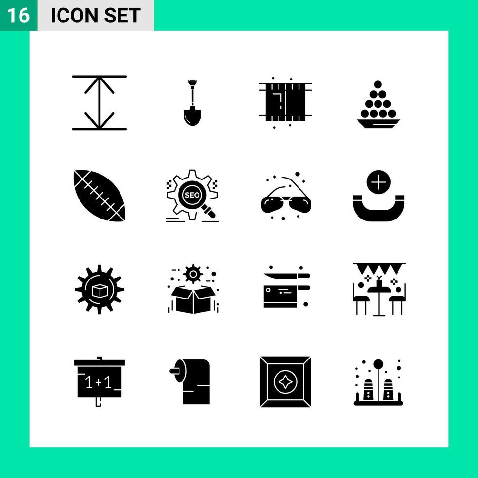 Packung mit 16 Solid Style Icon Set Glyphen-Symbolen für den Druck kreative Zeichen isoliert auf weißem Hintergrund 16 Icon Set kreativer schwarzer Icon-Vektor-Hintergrund vektor