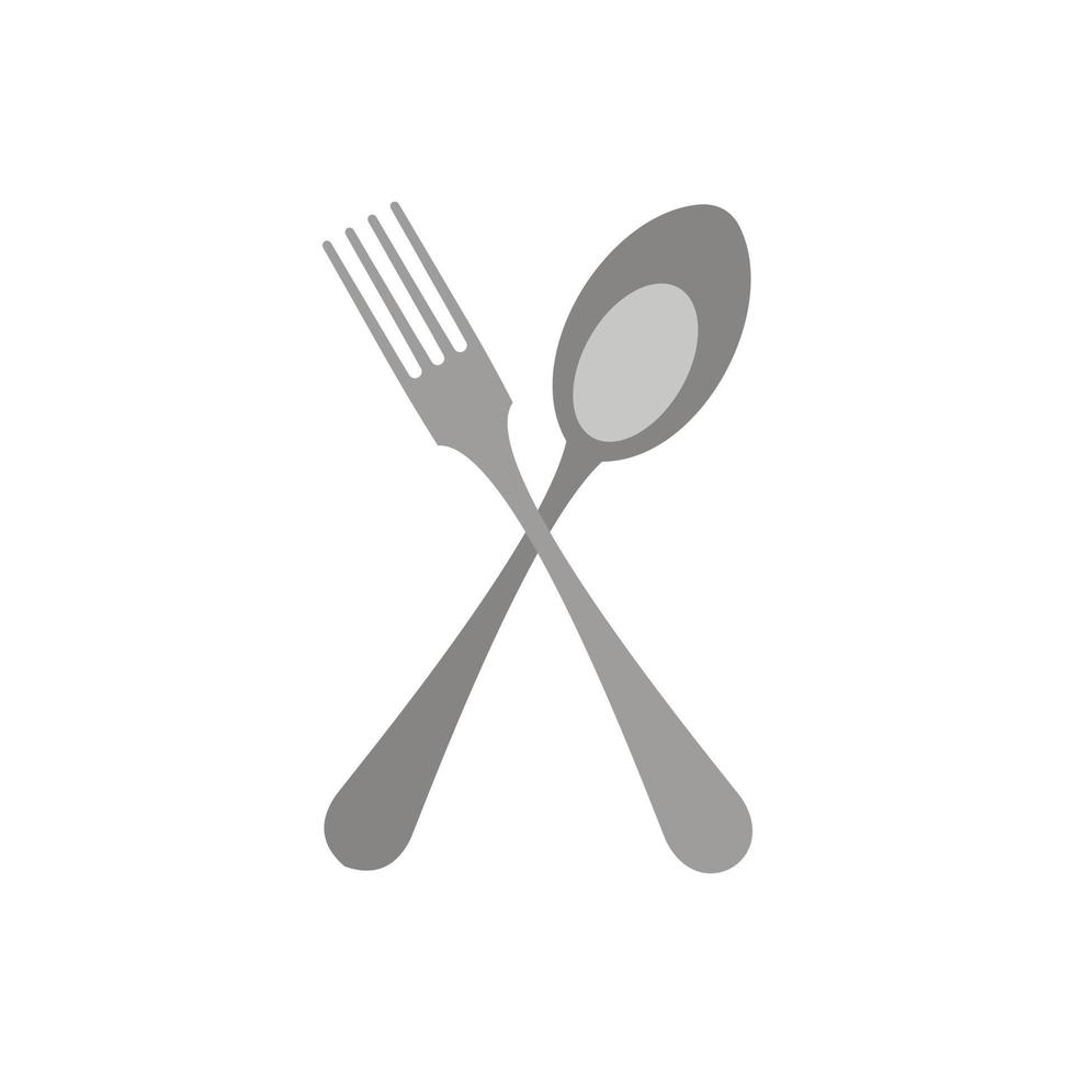 korsade gaffel och sked ikon, platt stil vektor