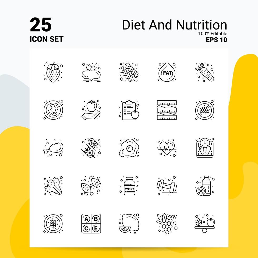 25 diet och näring ikon uppsättning 100 redigerbar eps 10 filer företag logotyp begrepp idéer linje ikon design vektor