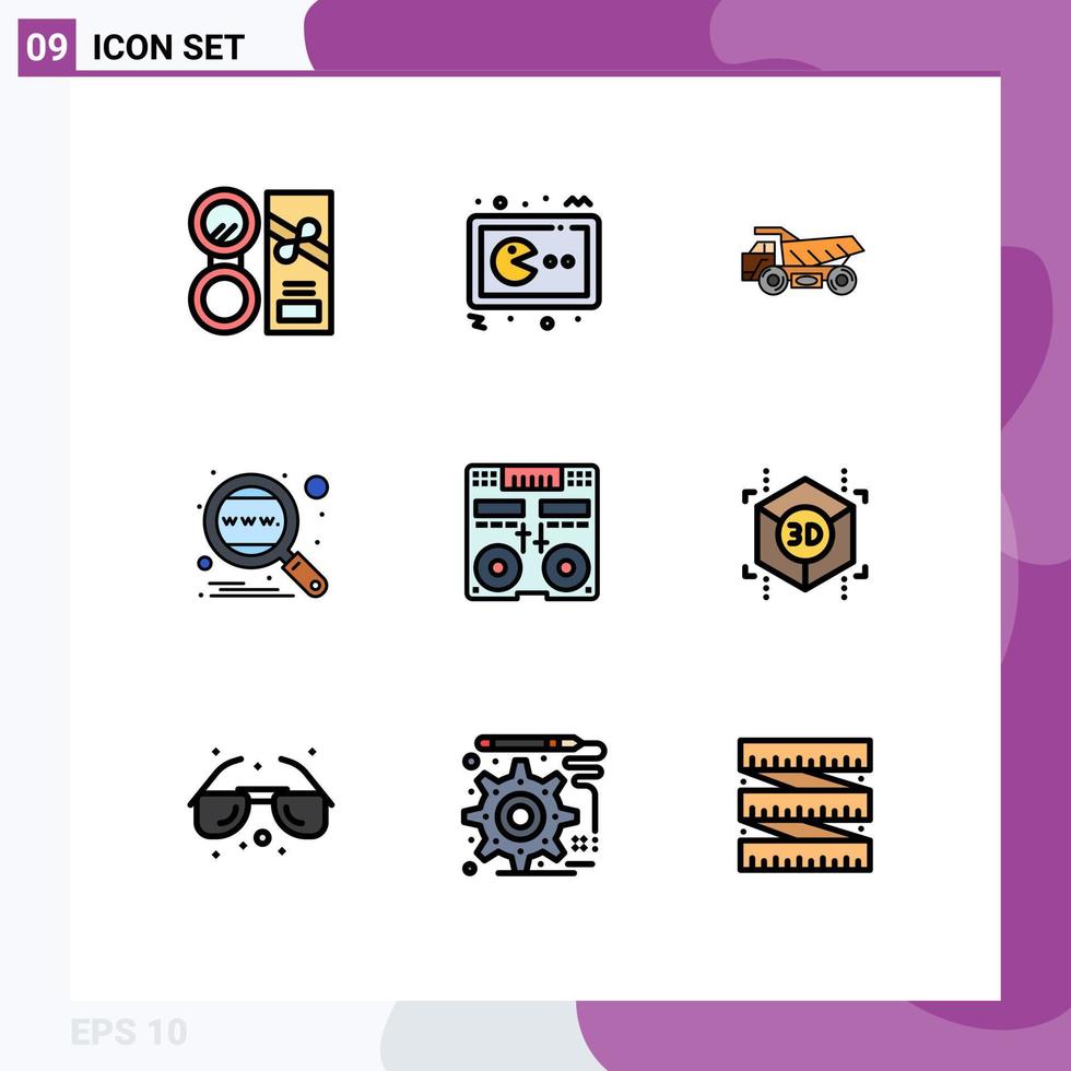 redigerbar vektor linje packa av 9 enkel fylld linje platt färger av Sök motor gamepad analys transport redigerbar vektor design element