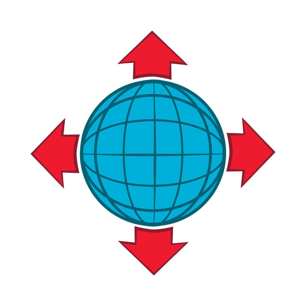 blauer Globus und rote Pfeile, Cartoon-Stil vektor