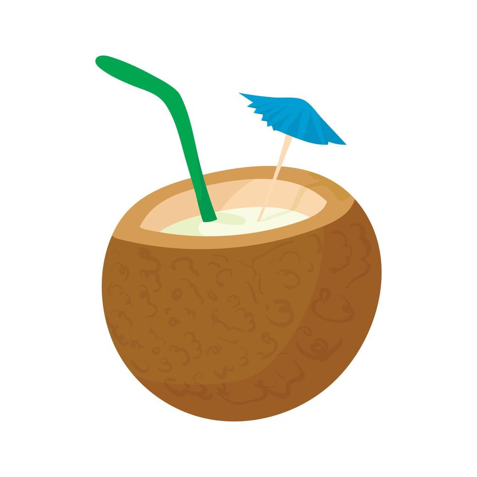 kokos cocktail ikon, tecknad serie stil vektor