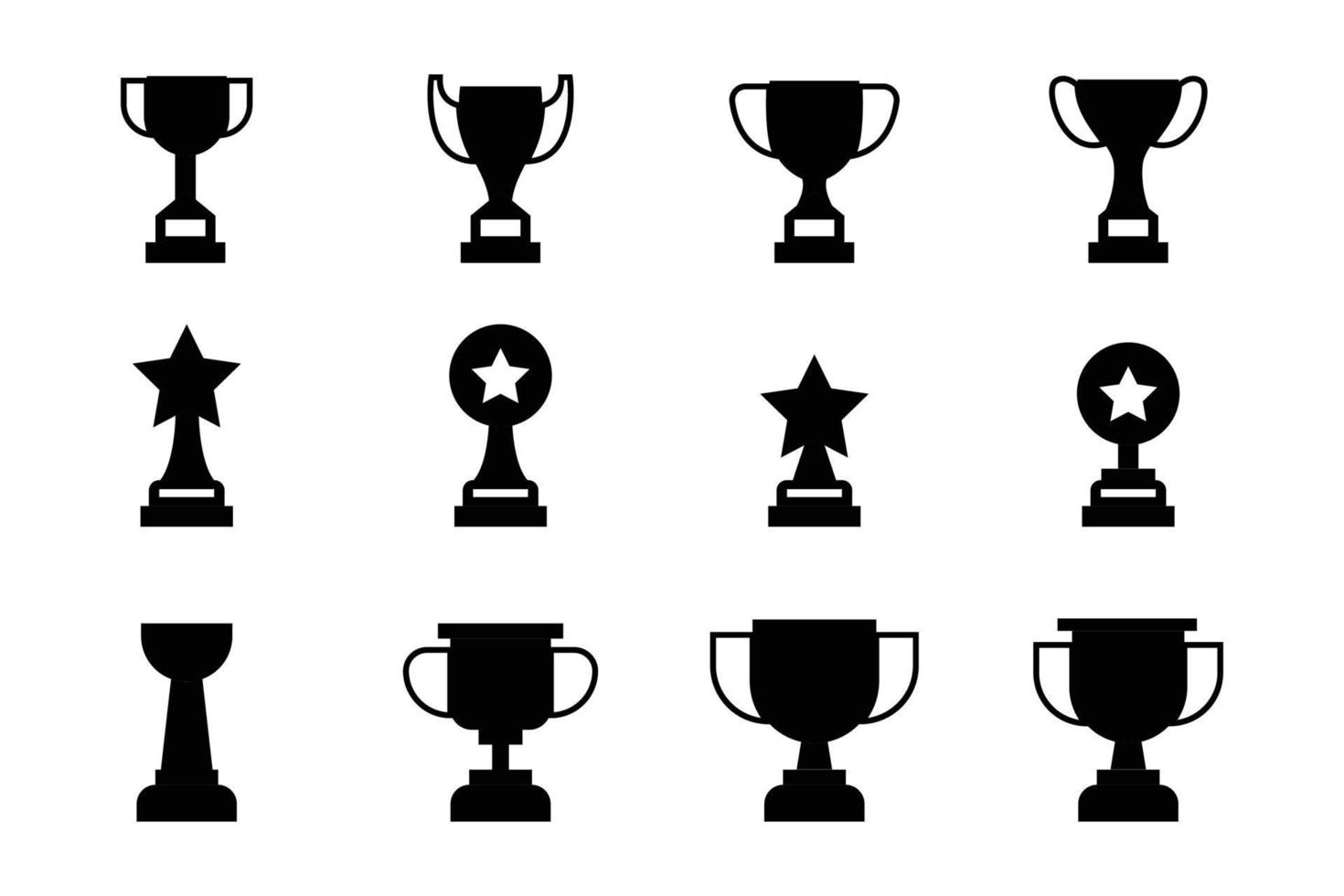 Satz von Gewinner-Trophäen-Vektor. illustration der schwarzen trophäe oder des pokals, des sportpreises, der meistersammlung vektor