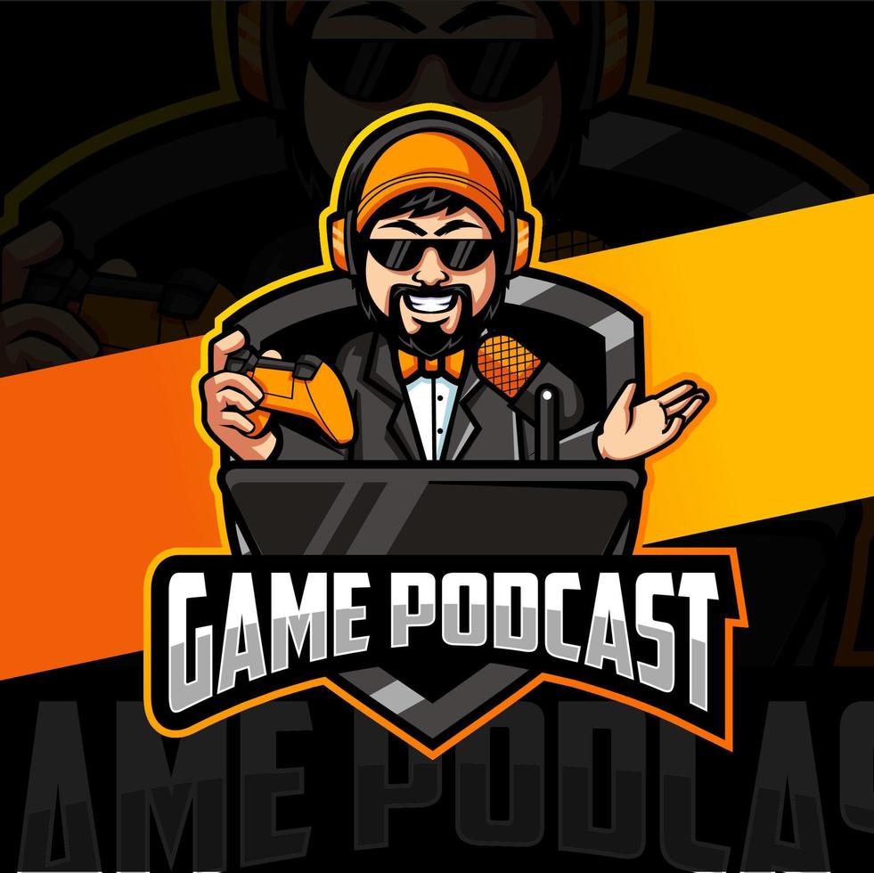 spel podcast gamer maskot karaktär för gaming esport logotyp mönster vektor