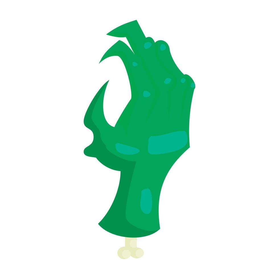 Zombie grünes Monster Handsymbol, Cartoon-Stil vektor