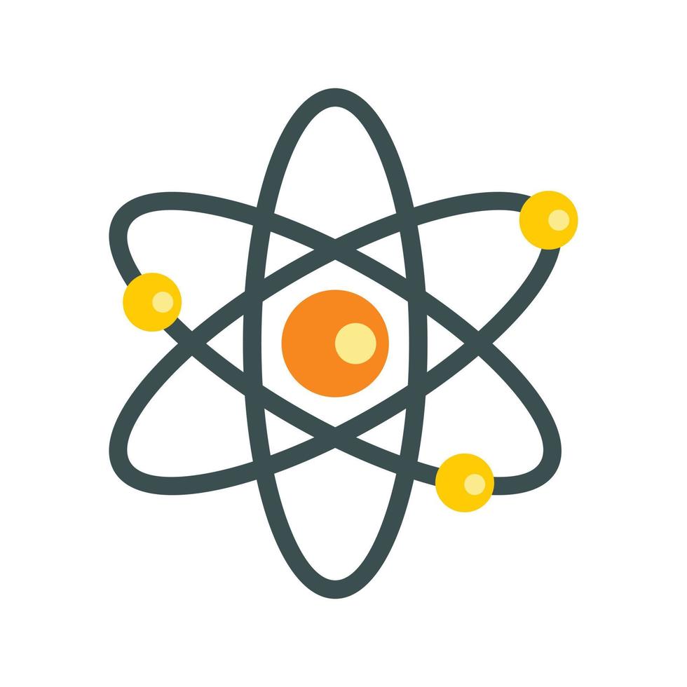 Atom mit Elektronensymbol, flacher Stil vektor