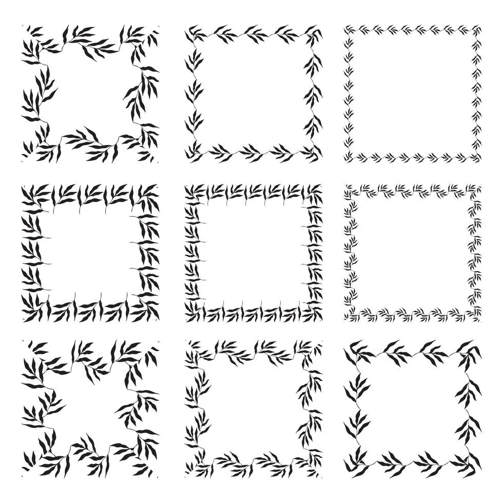 Illustration der Sammlung verschiedener quadratischer schwarzer quadratischer Rahmen aus Pflanzen auf weißem, isoliertem Hintergrund vektor