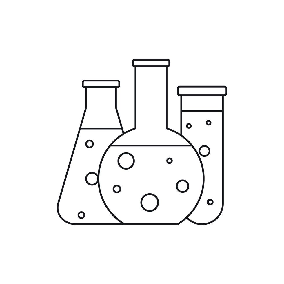 kemisk laboratorium kolvar ikon, översikt stil vektor