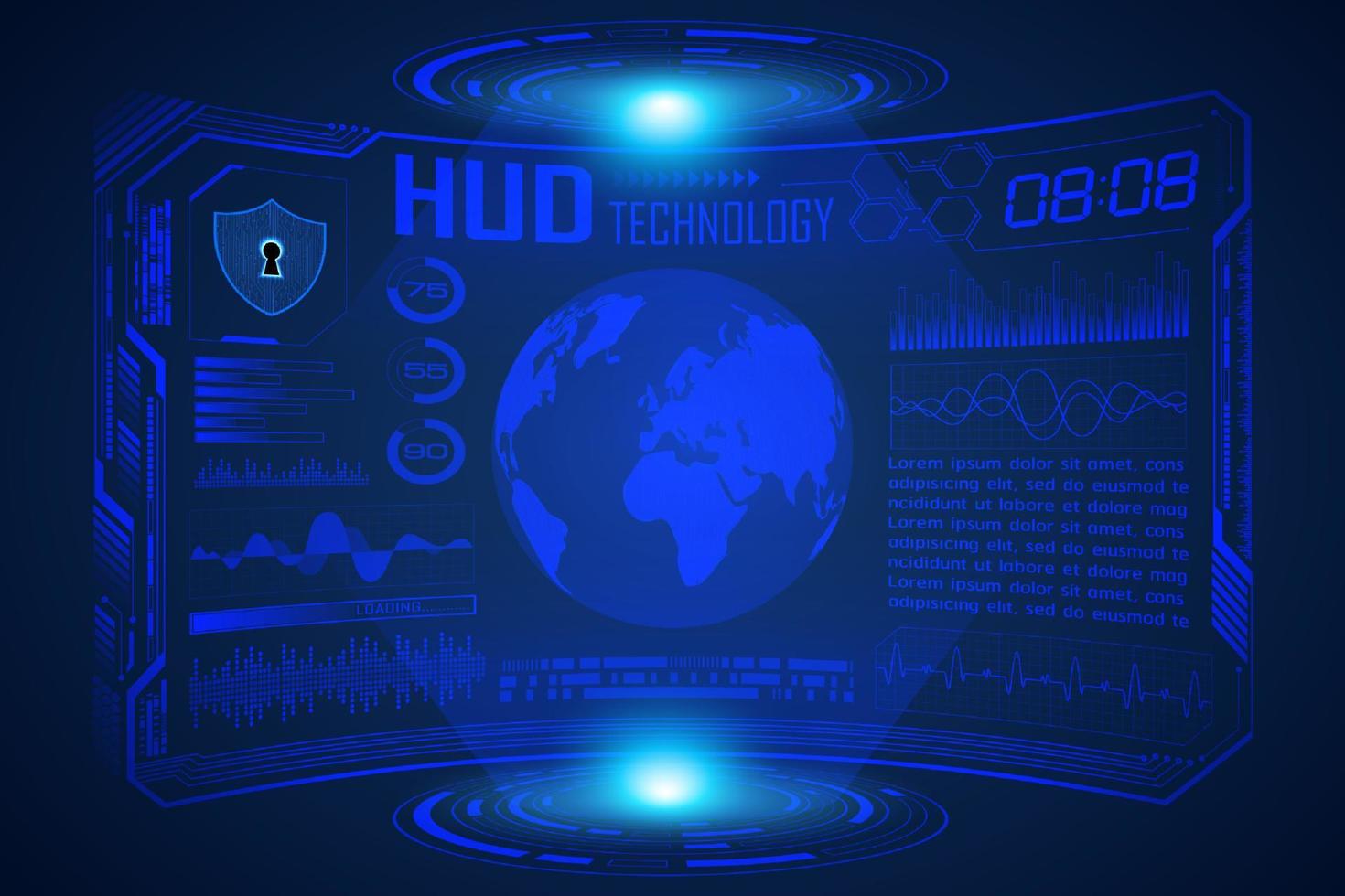 blå modern hud teknologi skärm bakgrund med värld Karta vektor