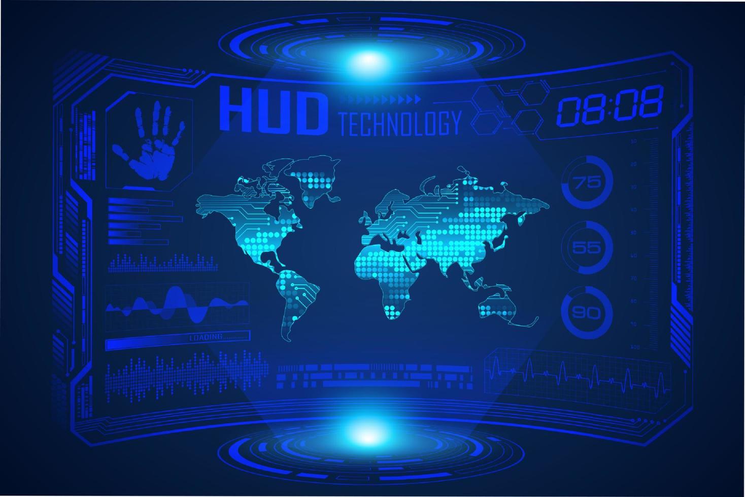 blå modern hud teknologi skärm bakgrund med värld Karta vektor