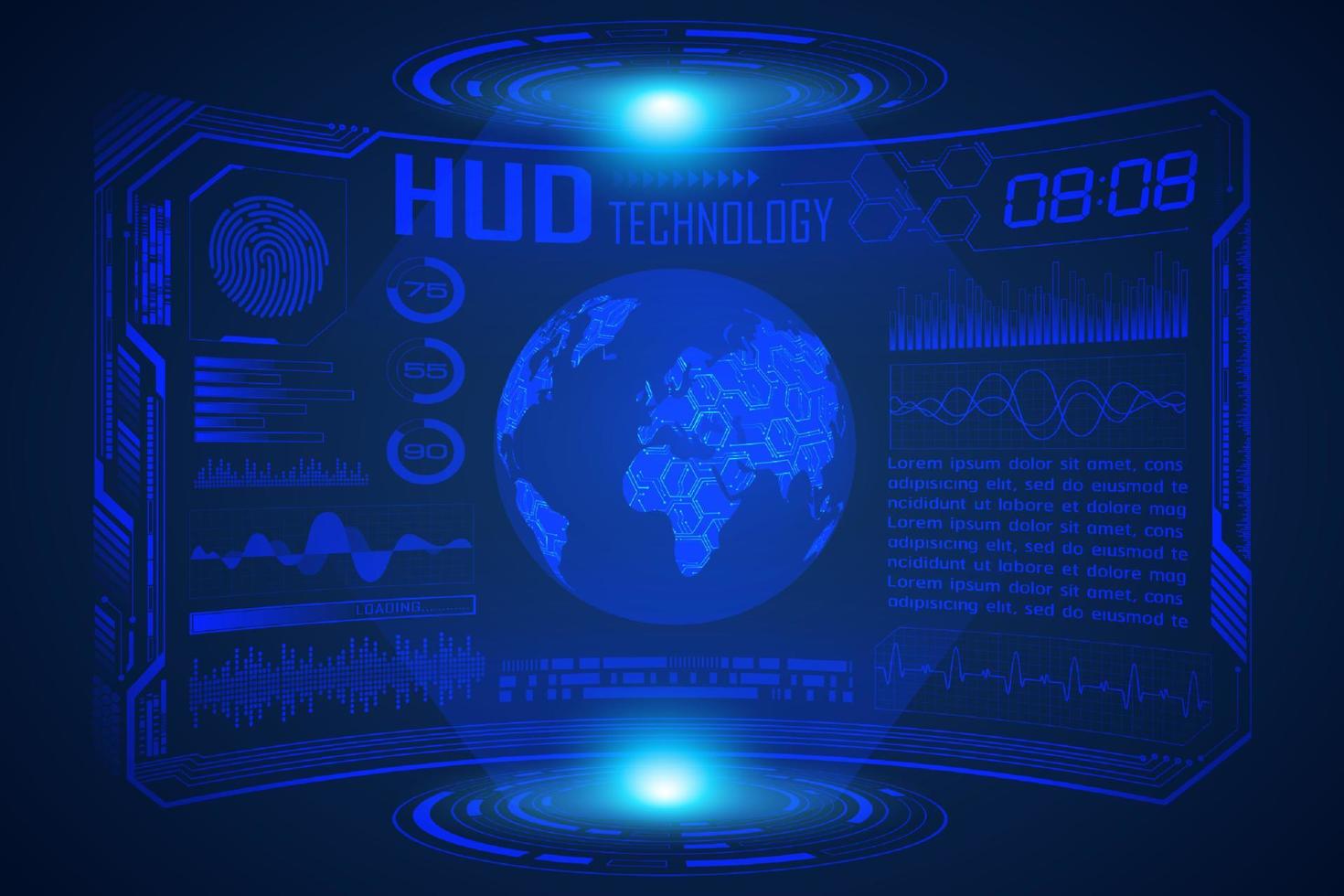 blå modern hud teknologi skärm bakgrund med värld Karta vektor